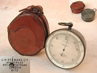 WW1 period aneroid pocket barometer by J H Steward, London.